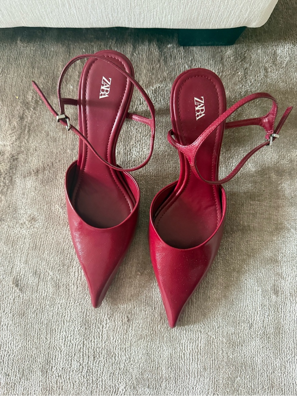 ZARA Burgundy Pointed-Toe Slingback Heels
